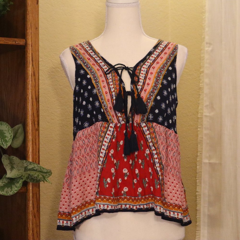 PATRONS OF PEACE boho tank w/ tassle closures